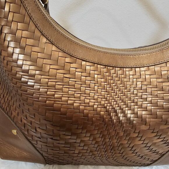 Cole Haan Leather Gold Hobo Handbag with Cloth Bag - Picture 3 of 14